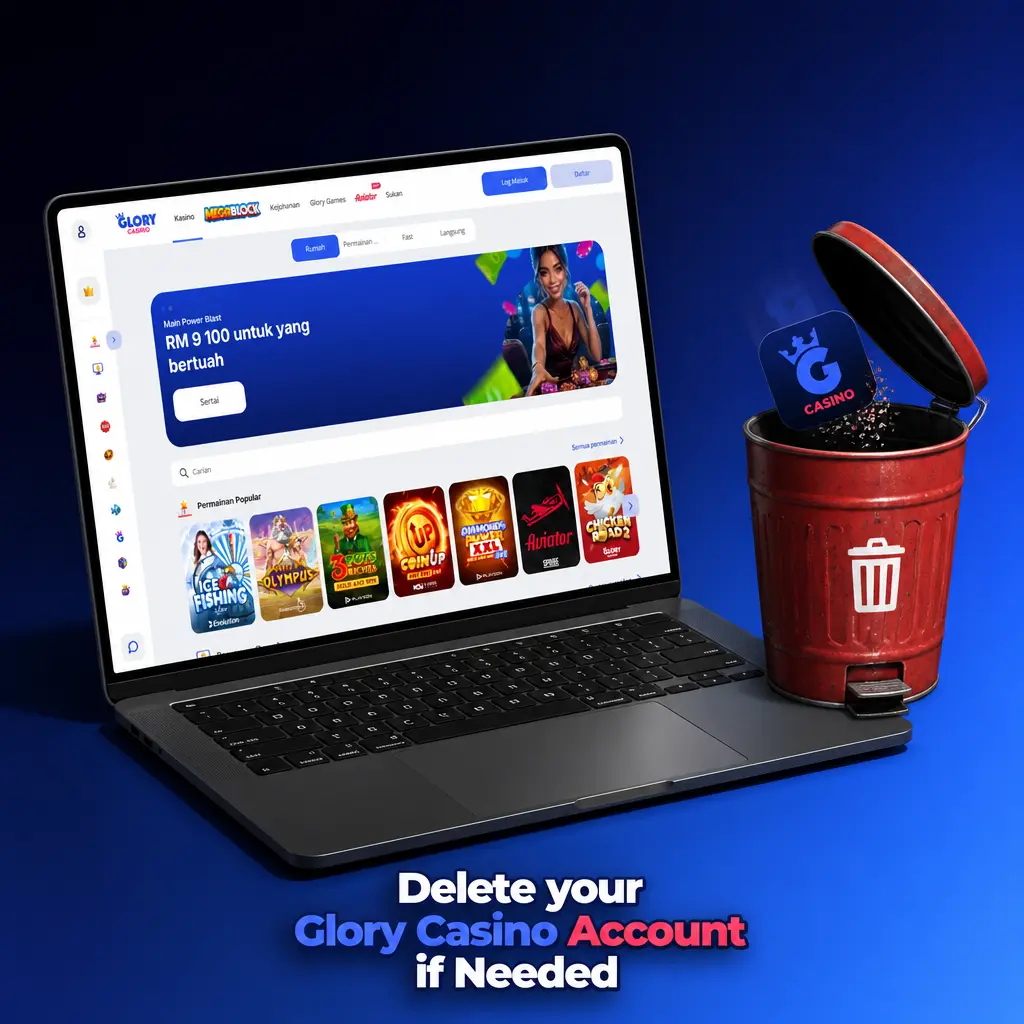 Steps to permanently delete a Glory Casino account, including identity verification and withdrawing remaining balance