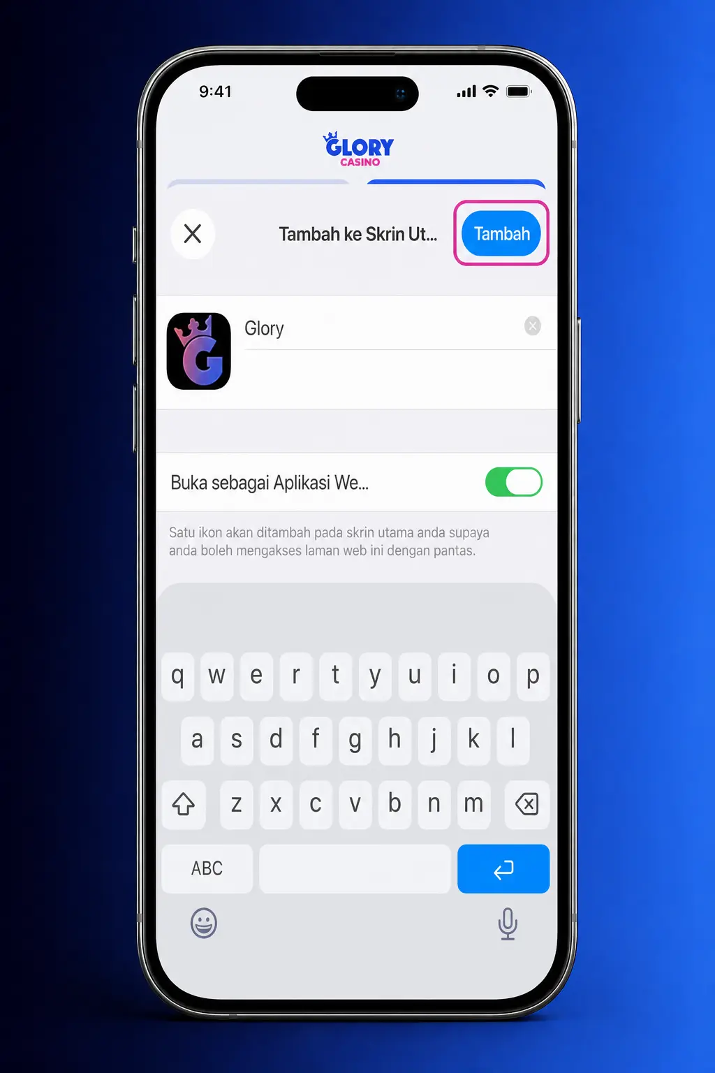 Step-by-step guide showing how to download and install the Glory Casino app on iPhone or iPad in 5 easy steps.