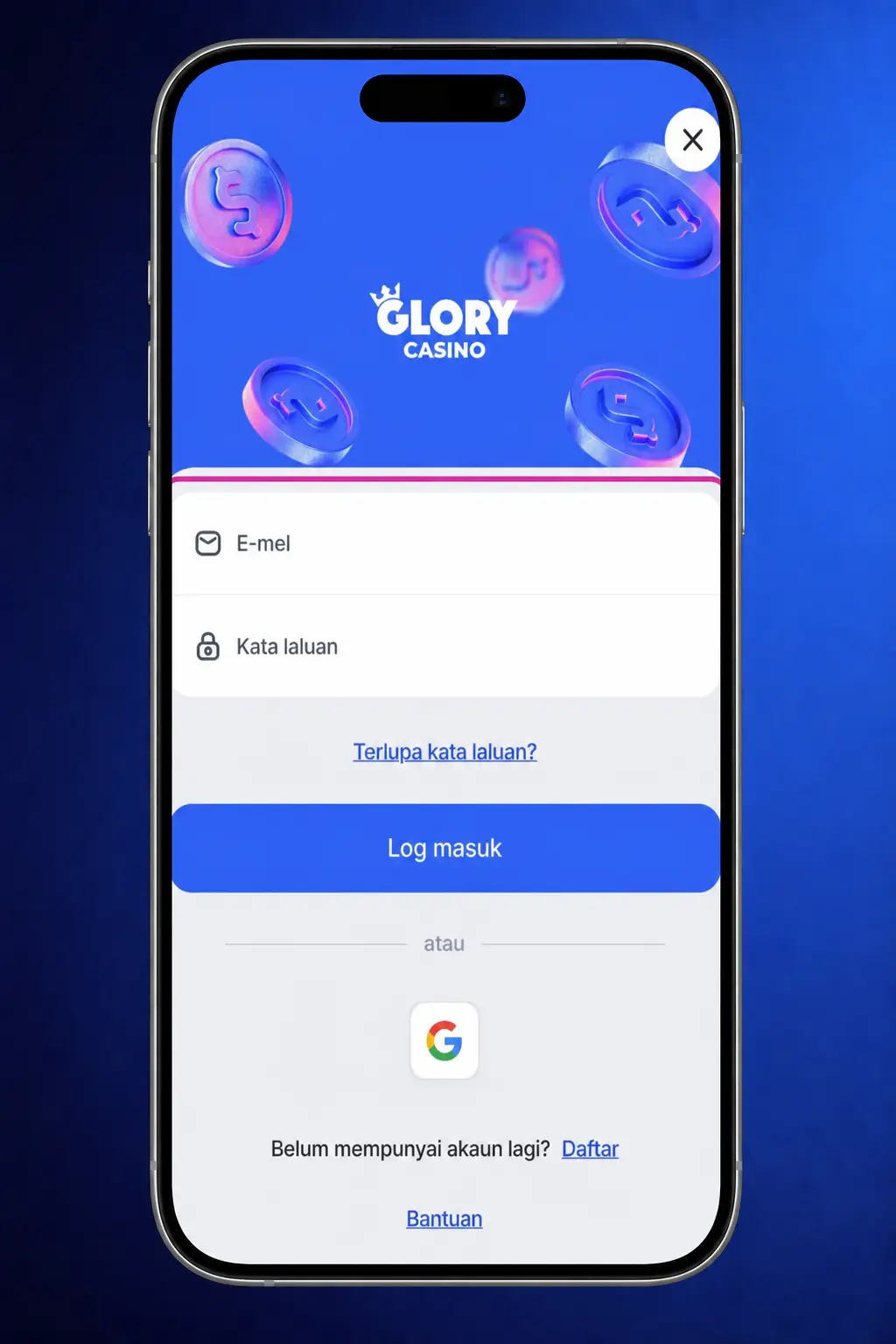 Glory Casino app deposit steps showing wallet icon, payment options, and balance update for Malaysia users