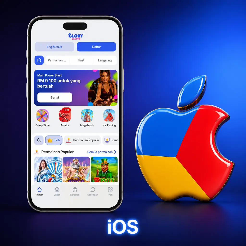 Glory Casino mobile website on iPhone showing steps to add a Home Screen shortcut in Safari for iOS access