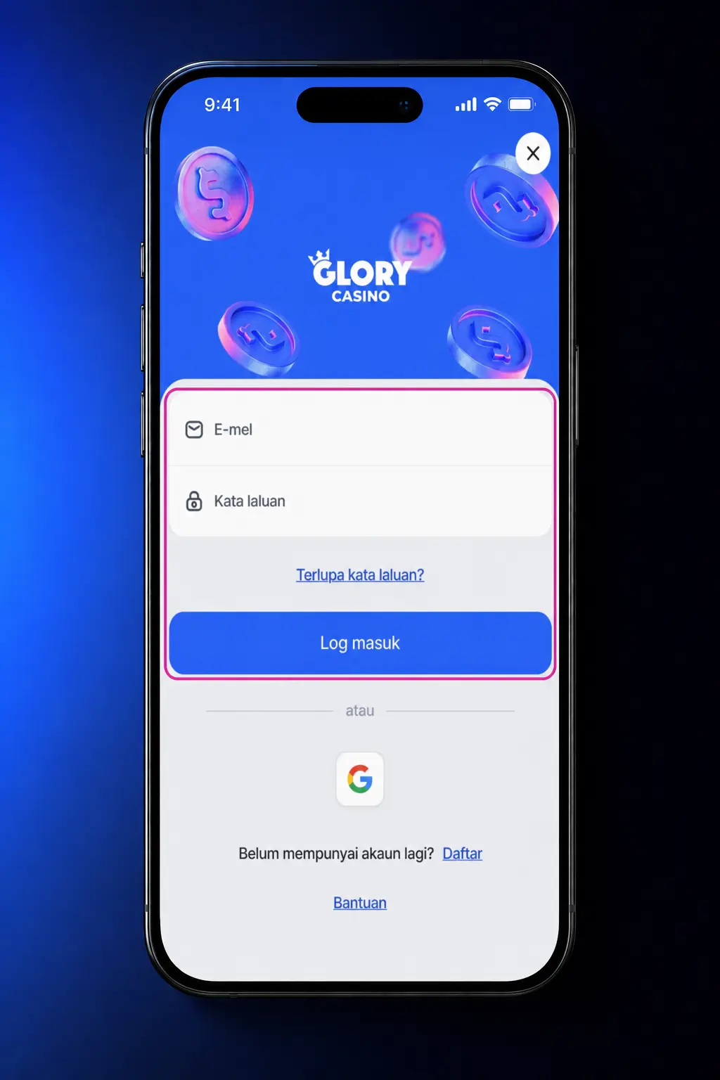 Step-by-step guide showing Glory Casino sign up process with registration form for creating a new account in MYR