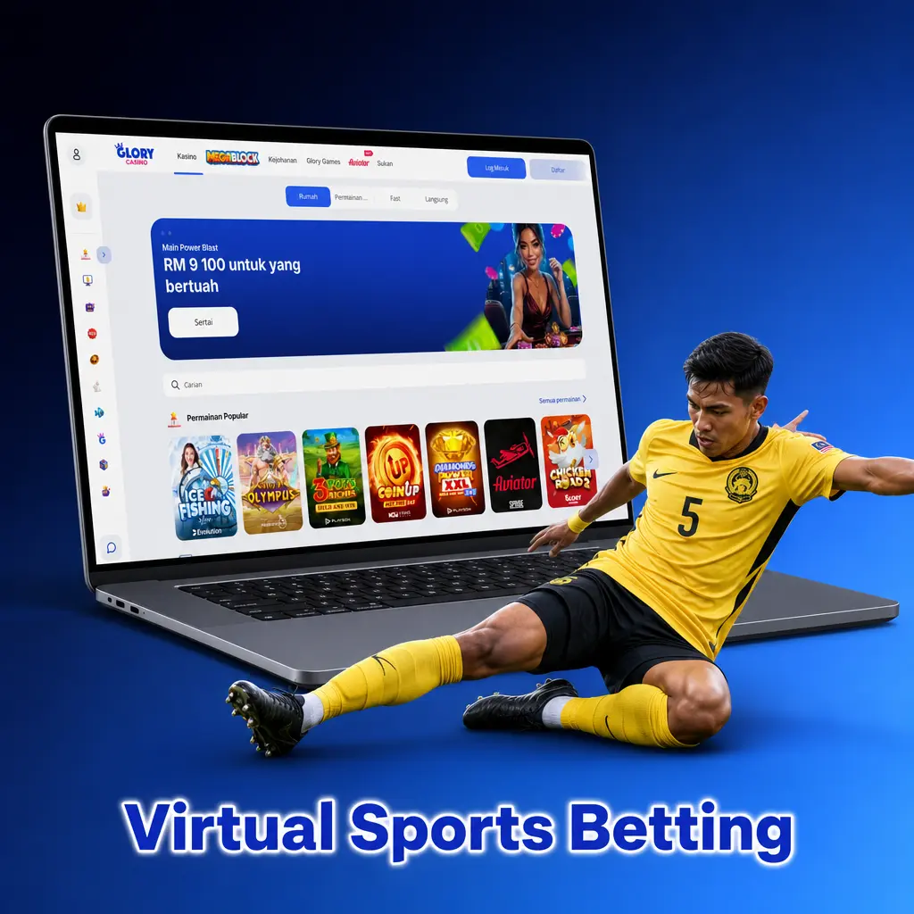 Virtual sports betting on Glory Casino featuring simulated football, horse racing, greyhound racing, and tennis matches
