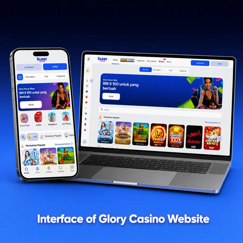 Glory Casino website interface showing dark navigation bar with Sports, Casino, Live Casino, Promotions, and VIP tabs
