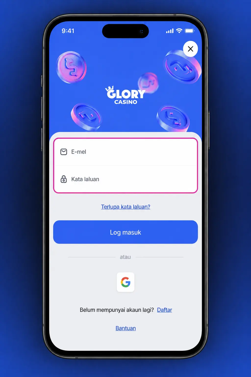 Step-by-step log in process at Glory Casino showing sign in panel, credentials entry, and OTP verification for dashboard access.