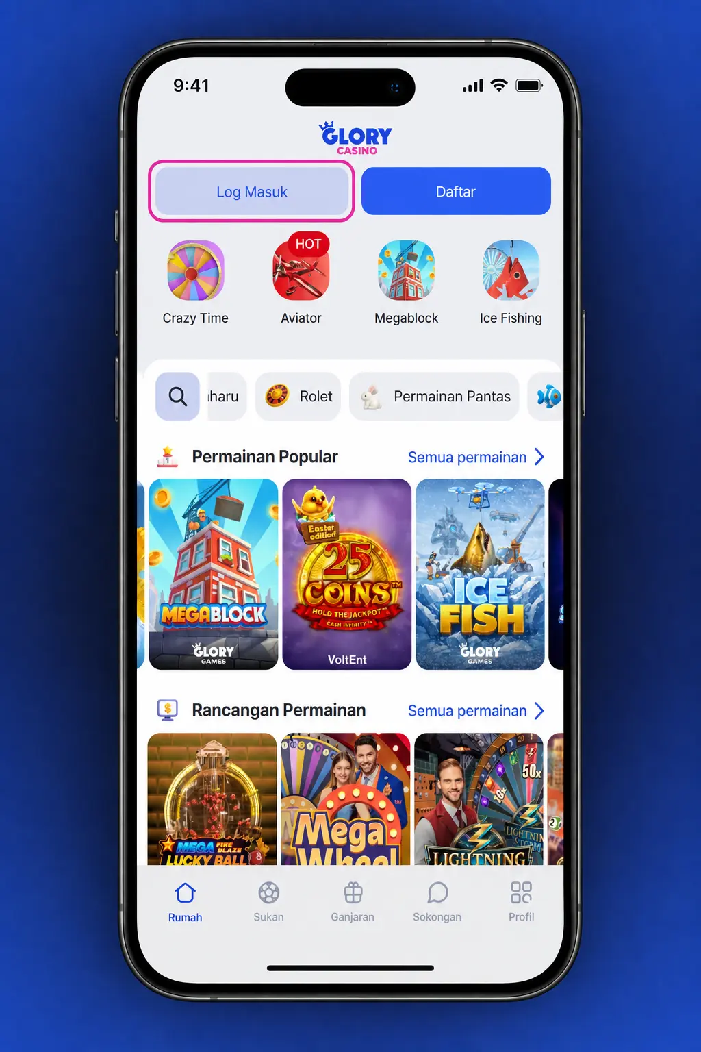 Step-by-step Log In screen at Glory Casino showing SSL-secured sign in with optional two factor authentication on desktop and mobile.