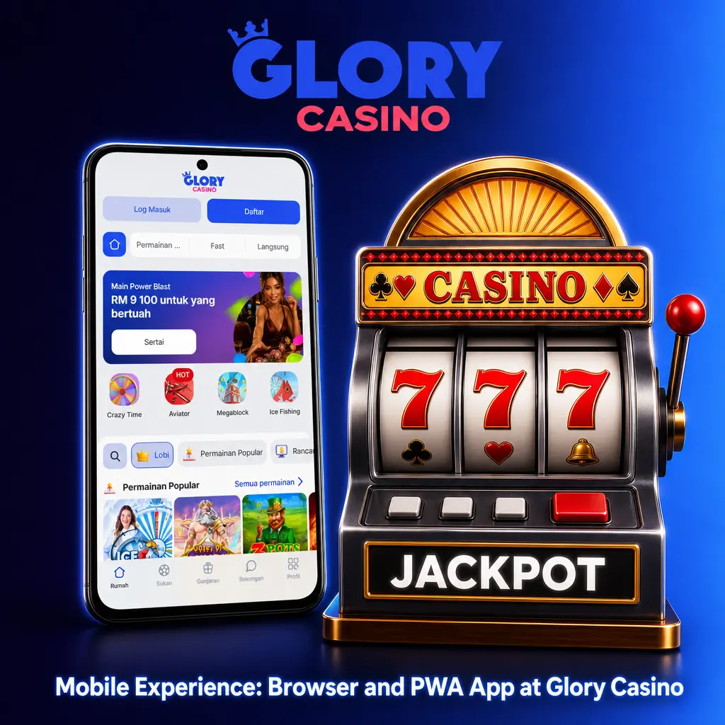 Glory Casino mobile experience comparing browser play and PWA app installation for stable performance in Sabah and Sarawak
